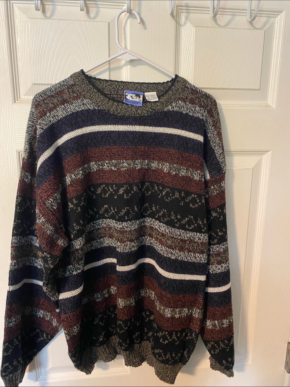 Vintage today’s news Striped Crewneck Sweater in Navy, Burgundy, Gray and Cream